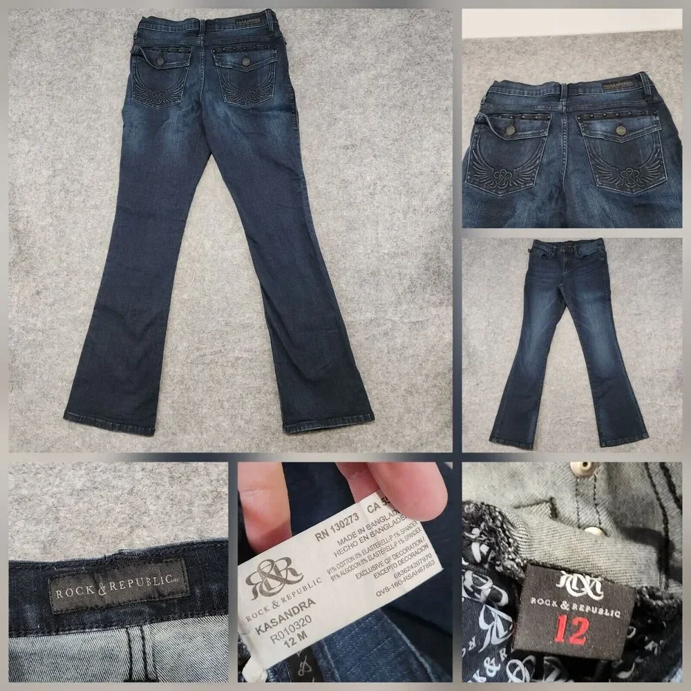 Rock‎ & Republic Kasandra Womens Size 12 32x33 Flare Leg Blue Denim Jeans